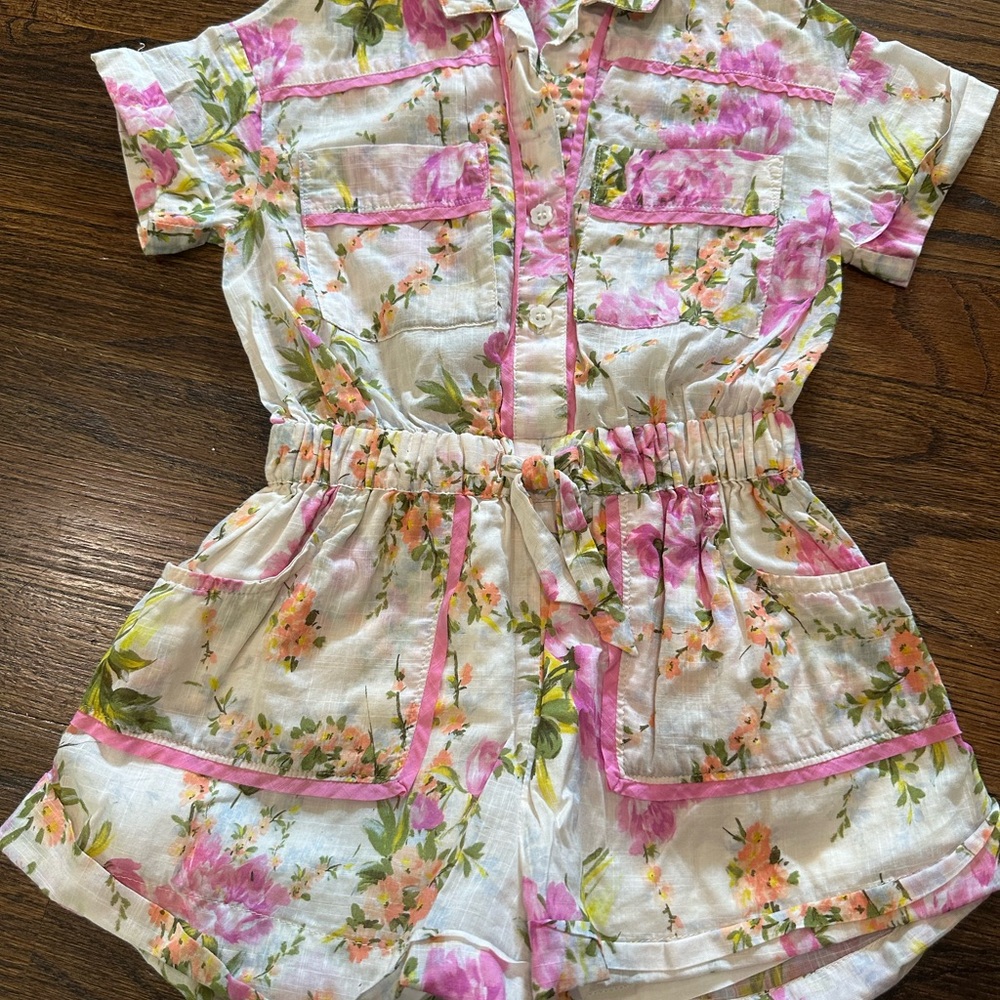 Zimmermann Toddler Floral Romper with Pink and Green Accents